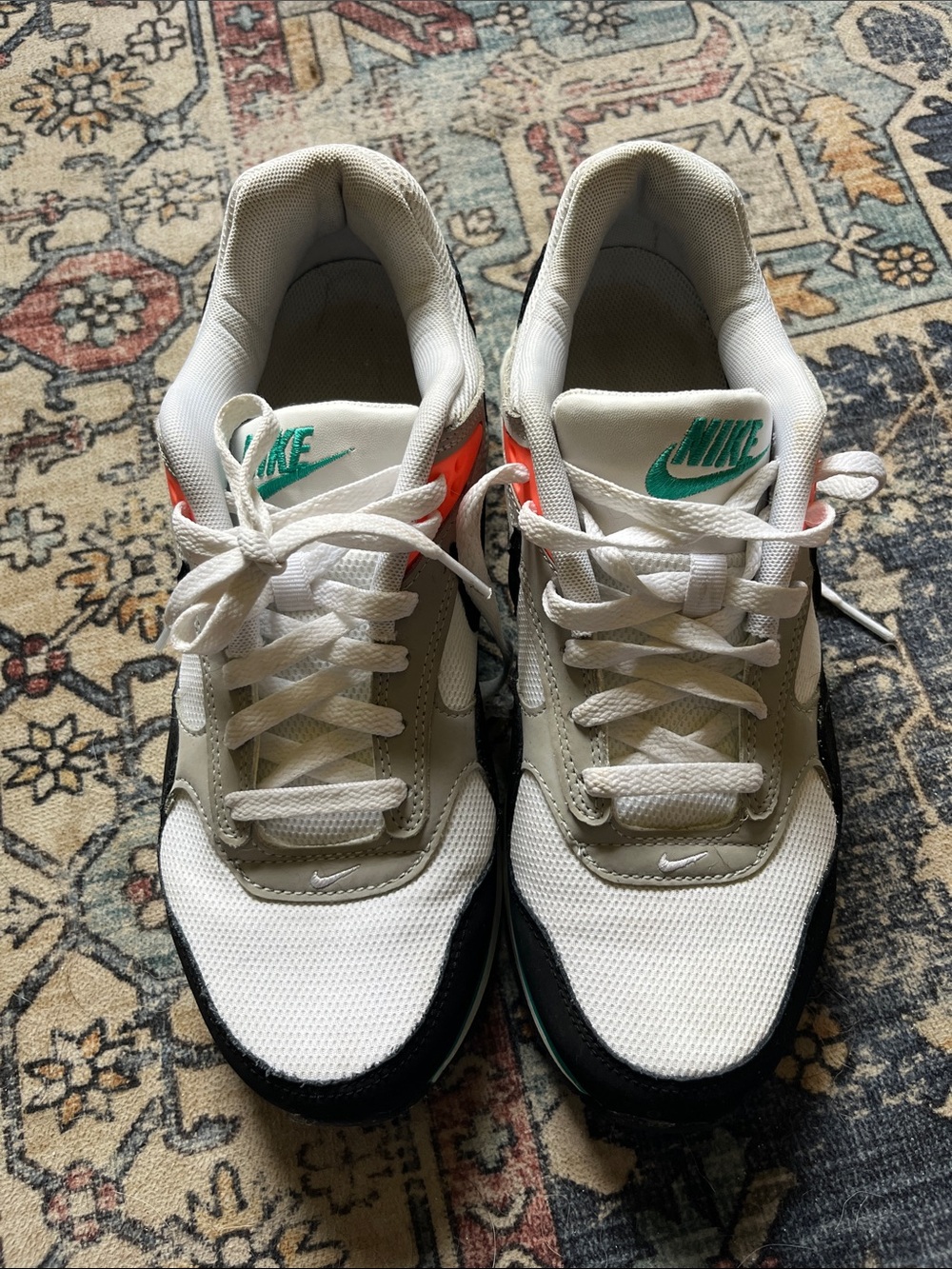 Nike White Black Teal Retro Runner with Coral Accent - Picture 3 of 3